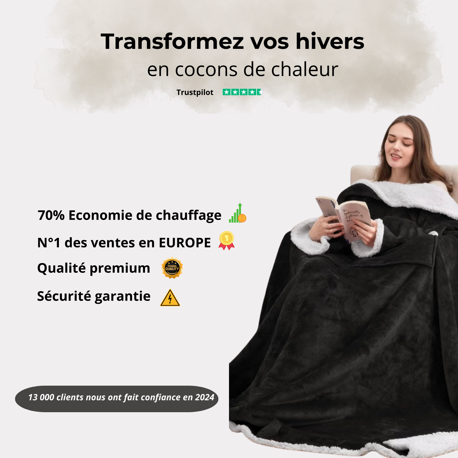 Couverture Chauffante Premium™ - Confort instantané & chaleur réglable